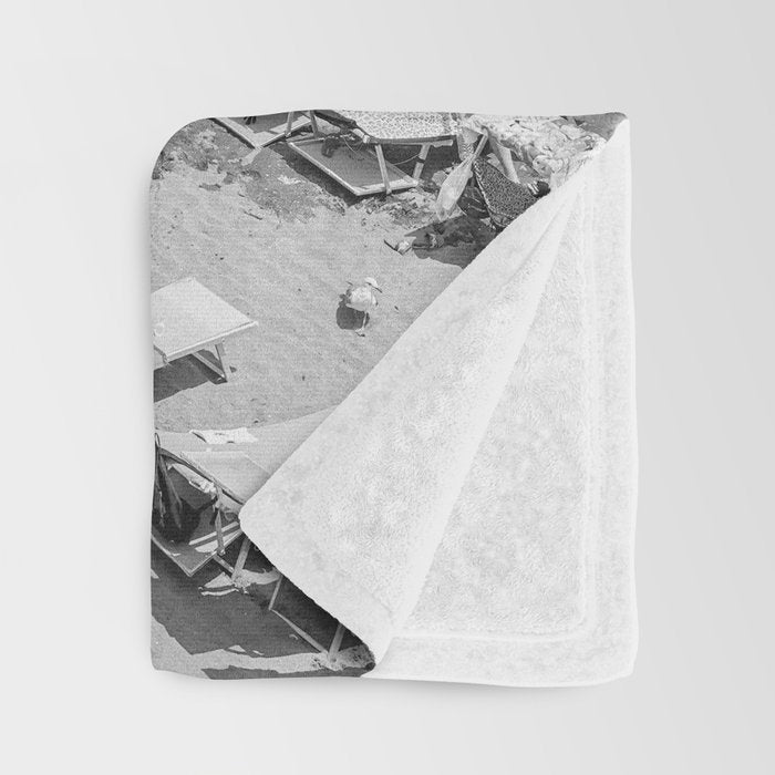 Beach Day in Italy | Black and White Travel Photography in Europe Art Print | Summer on the Coast in Naples Throw Blanket Gallery Image 3