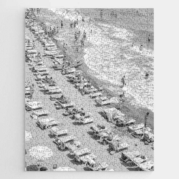 Beach Day in Italy | Black and White Travel Photography in Europe Art Print | Summer on the Coast in Naples Jigsaw Puzzle Gallery Image 1