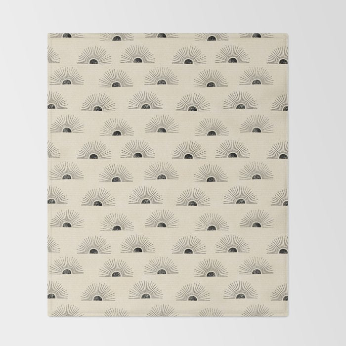 Sunrise - black and cream Throw Blanket Gallery Image 2