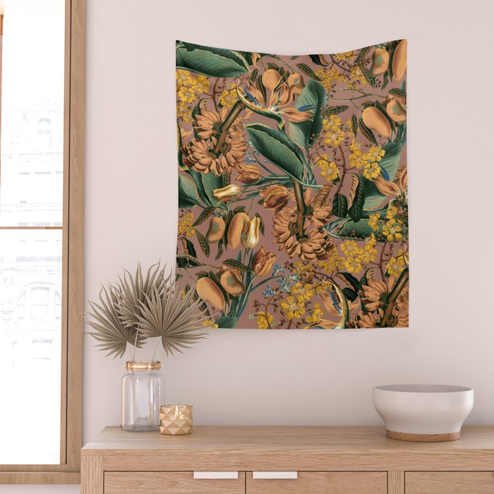 Banana and Leaf Pattern Wall Tapestry Gallery Image 2