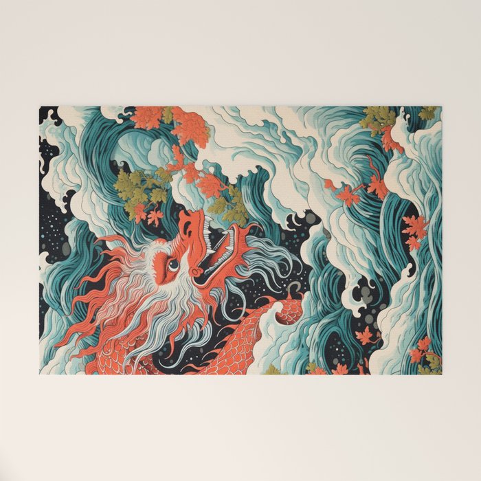 Red Chinese Water Dragon Welcome Mat Gallery Image 1