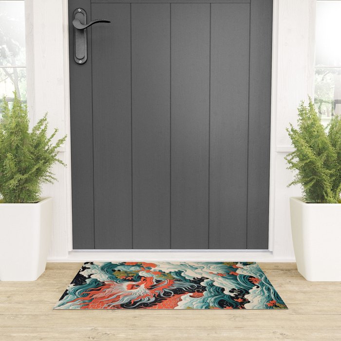 Red Chinese Water Dragon Welcome Mat Gallery Image 3