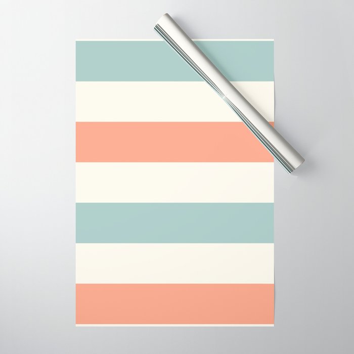 Orange, turquoise and cream stripes Wrapping Paper Gallery Image 1