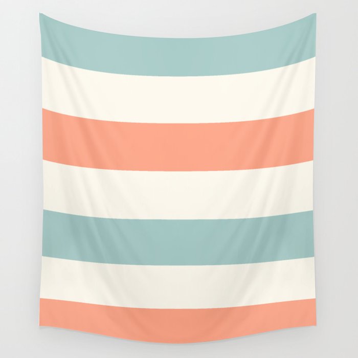 Orange, turquoise and cream stripes Wall Tapestry Gallery Image 1