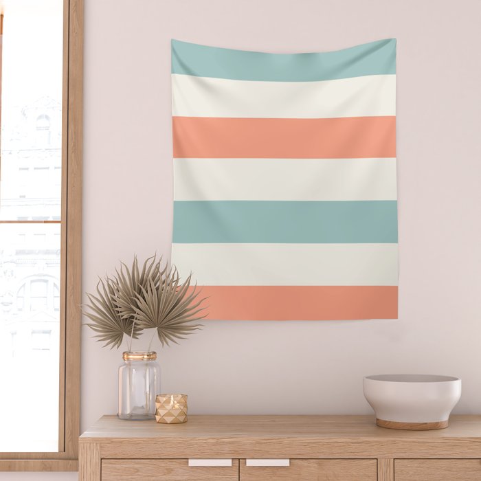 Orange, turquoise and cream stripes Wall Tapestry Gallery Image 2