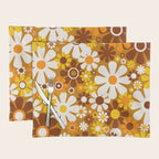 Retro Garden Flowers Groovy 60s 70s Floral Pattern Ochre Yellow Orange Brown Placemat Gallery Image 1