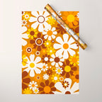 Retro Garden Flowers Groovy 60s 70s Floral Pattern Ochre Yellow Orange Brown Wrapping Paper Gallery Image 1