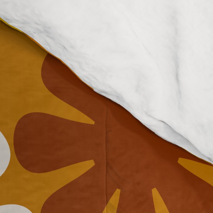 Retro Garden Flowers Groovy 60s 70s Floral Pattern Ochre Yellow Orange Brown Comforter Gallery Image 4