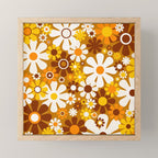 Retro Garden Flowers Groovy 60s 70s Floral Pattern Ochre Yellow Orange Brown Mini Art Print Gallery Image 1