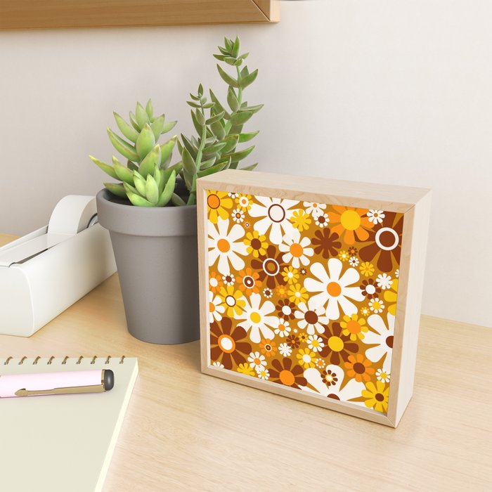 Retro Garden Flowers Groovy 60s 70s Floral Pattern Ochre Yellow Orange Brown Mini Art Print Gallery Image 2