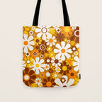 Retro Garden Flowers Groovy 60s 70s Floral Pattern Ochre Yellow Orange Brown Tote Bag Gallery Image 1