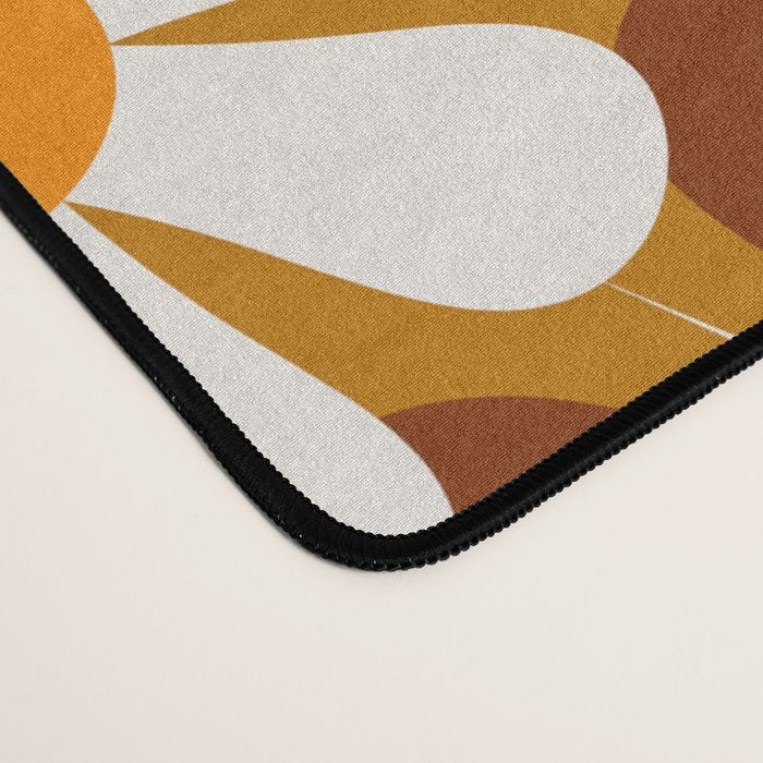 Retro Garden Flowers Groovy 60s 70s Floral Pattern Ochre Yellow Orange Brown Desk Mat Gallery Image 4