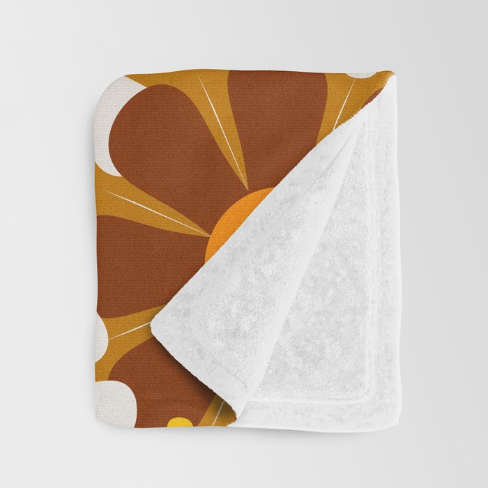 Retro Garden Flowers Groovy 60s 70s Floral Pattern Ochre Yellow Orange Brown Throw Blanket Gallery Image 3