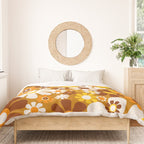 Retro Garden Flowers Groovy 60s 70s Floral Pattern Ochre Yellow Orange Brown Duvet Cover Gallery Image 3