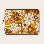 Retro Garden Flowers Groovy 60s 70s Floral Pattern Ochre Yellow Orange Brown Laptop Sleeve Gallery Image 1