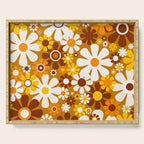 Retro Garden Flowers Groovy 60s 70s Floral Pattern Ochre Yellow Orange Brown Serving Tray Gallery Image 1
