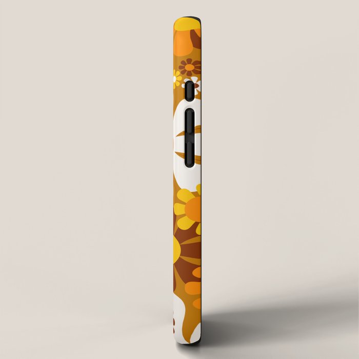 Retro Garden Flowers Groovy 60s 70s Floral Pattern Ochre Yellow Orange Brown iPhone Case Gallery Image 2