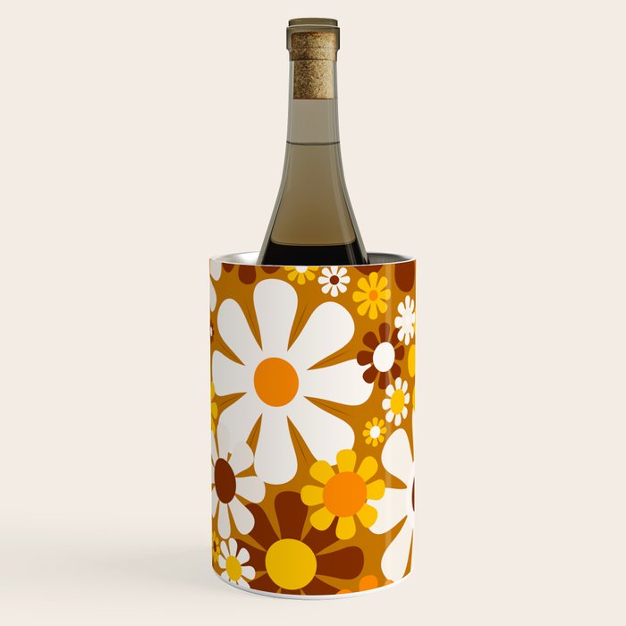 Retro Garden Flowers Groovy 60s 70s Floral Pattern Ochre Yellow Orange Brown Wine Chiller Gallery Image 3