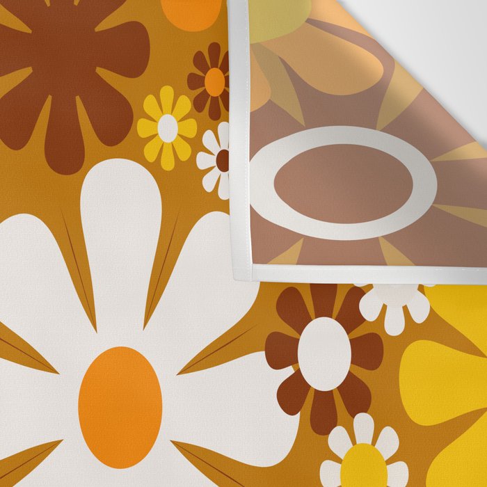 Retro Garden Flowers Groovy 60s 70s Floral Pattern Ochre Yellow Orange Brown Wall Tapestry Gallery Image 3