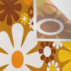 Retro Garden Flowers Groovy 60s 70s Floral Pattern Ochre Yellow Orange Brown Wall Tapestry Gallery Image 3