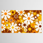 Retro Garden Flowers Groovy 60s 70s Floral Pattern Ochre Yellow Orange Brown Tablecloth Gallery Image 2