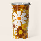 Retro Garden Flowers Groovy 60s 70s Floral Pattern Ochre Yellow Orange Brown Travel Mug Gallery Image 2