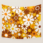 Retro Garden Flowers Groovy 60s 70s Floral Pattern Ochre Yellow Orange Brown Wall Tapestry Gallery Image 4