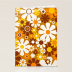 Retro Garden Flowers Groovy 60s 70s Floral Pattern Ochre Yellow Orange Brown Stationery Card Gallery Image 2