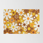 Retro Garden Flowers Groovy 60s 70s Floral Pattern Ochre Yellow Orange Brown Rug Gallery Image 2