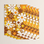 Retro Garden Flowers Groovy 60s 70s Floral Pattern Ochre Yellow Orange Brown Wrapping Paper Gallery Image 3