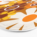 Retro Garden Flowers Groovy 60s 70s Floral Pattern Ochre Yellow Orange Brown Bath Mat Gallery Image 3