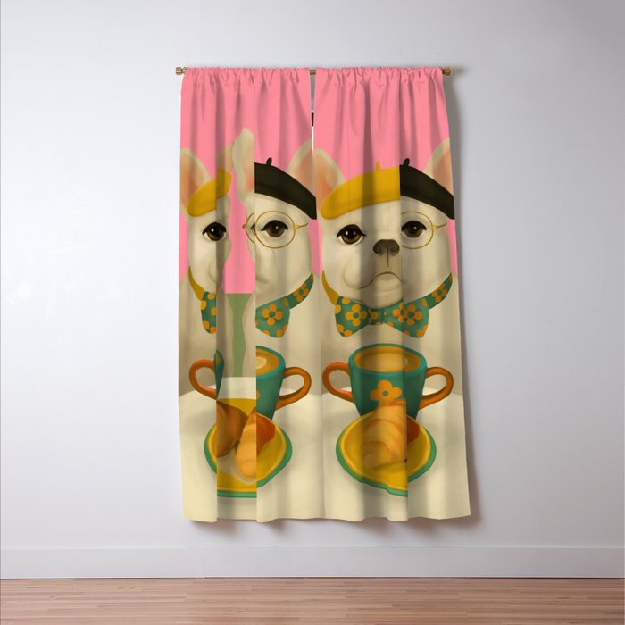 French Bulldogs at Breakfast Cafe Window Curtain Gallery Image 3