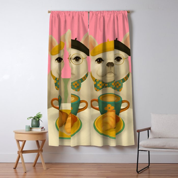 French Bulldogs at Breakfast Cafe Window Curtain Gallery Image 5
