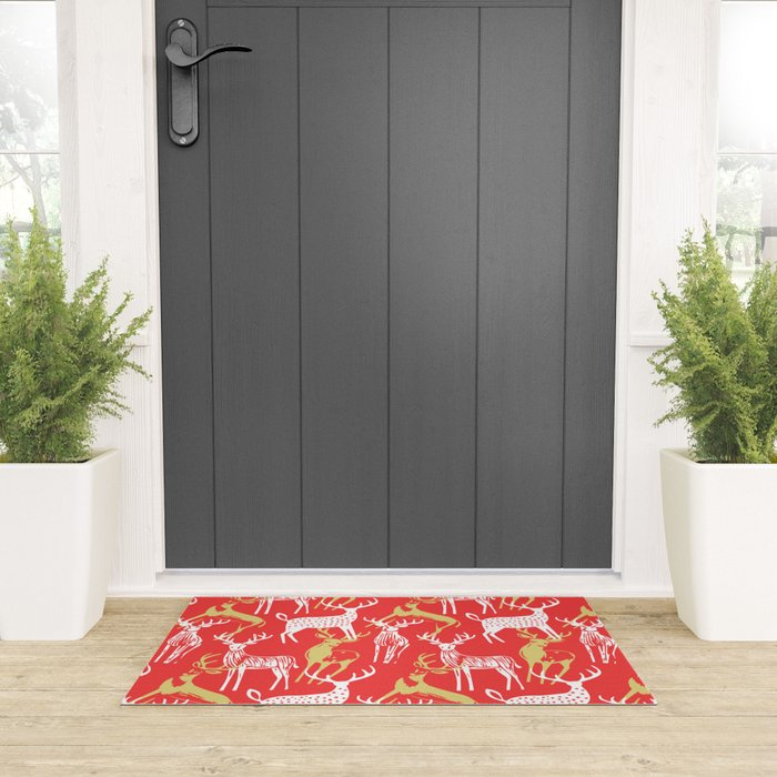 Red christmas reindeer animal pattern Welcome Mat Gallery Image 3