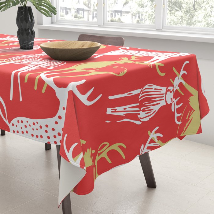 Red christmas reindeer animal pattern Tablecloth Gallery Image 3