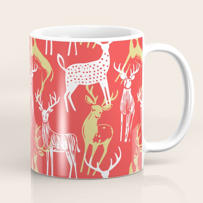 Red christmas reindeer animal pattern Coffee Mug Gallery Image 1