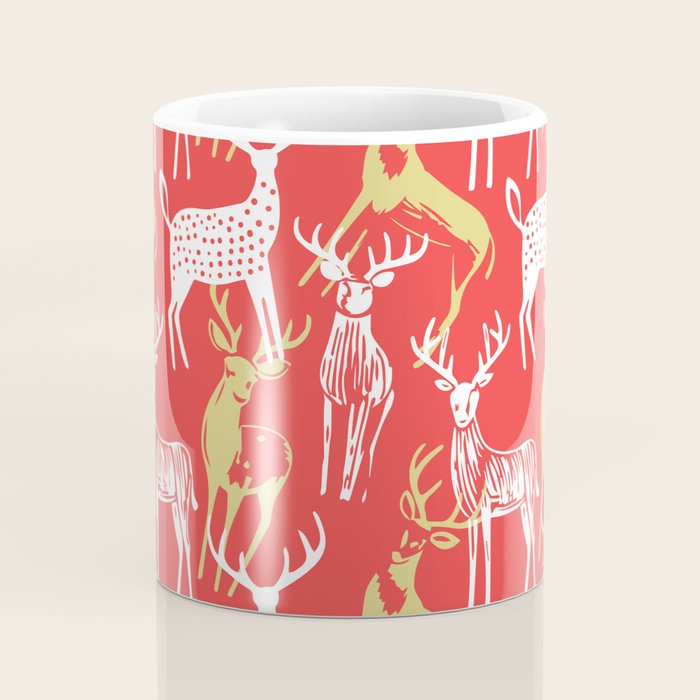 Red christmas reindeer animal pattern Coffee Mug Gallery Image 4