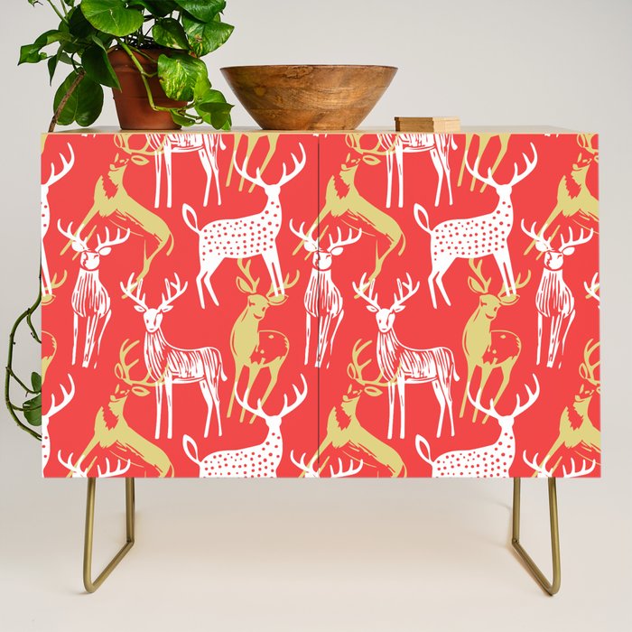 Red christmas reindeer animal pattern Credenza Gallery Image 1