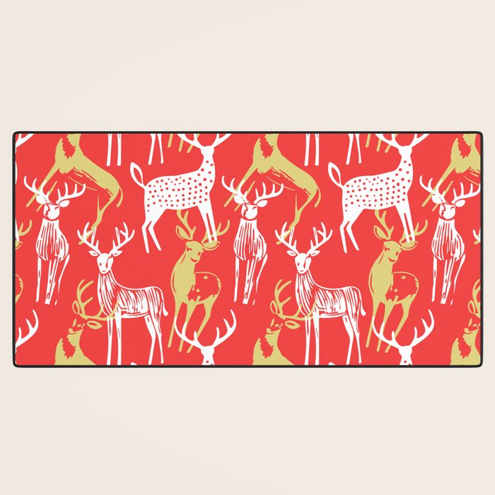 Red christmas reindeer animal pattern Desk Mat Gallery Image 3