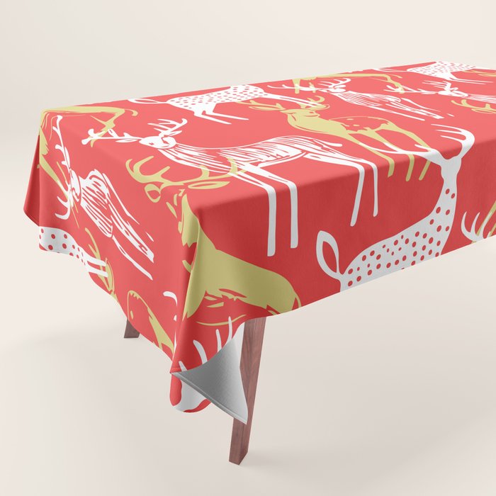 Red christmas reindeer animal pattern Tablecloth Gallery Image 1