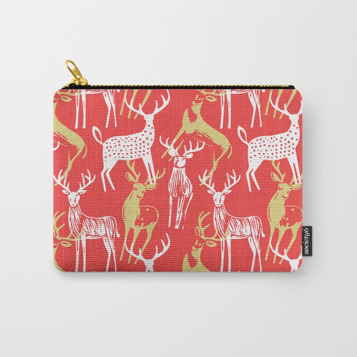 Red christmas reindeer animal pattern Carry All Pouch Gallery Image 1