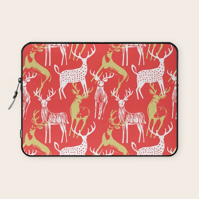 Red christmas reindeer animal pattern Laptop Sleeve Gallery Image 1
