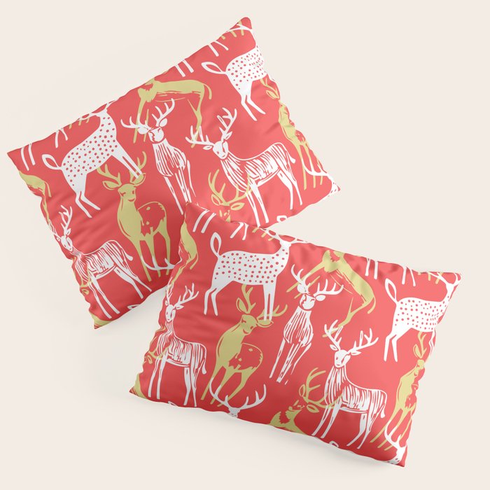 Red christmas reindeer animal pattern Pillow Sham Gallery Image 1