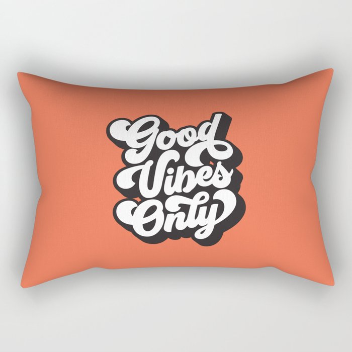 GOOD VIBES ONLY orange red black and white Rectangular Pillow Gallery Image 1