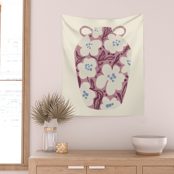 Floral Painted Folk Vase Wall Tapestry Gallery Image 2