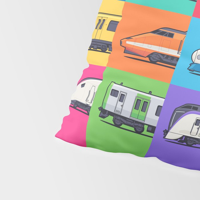 World Trains Grid Pattern Pillow Sham Gallery Image 4