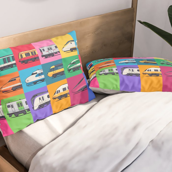 World Trains Grid Pattern Pillow Sham Gallery Image 2
