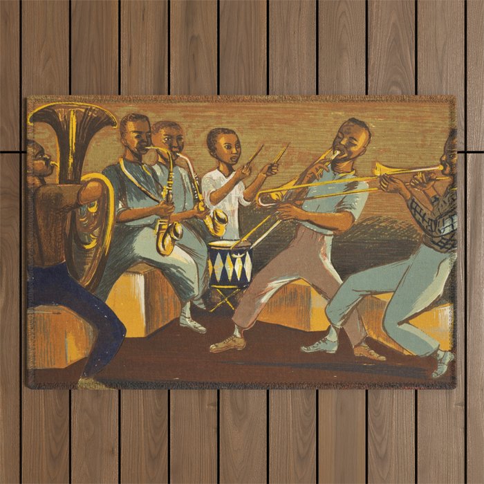 African American Masterpiece 'Harlem Musicians' WPA musical painting by Elizabeth Olds Outdoor Rug Gallery Image 1