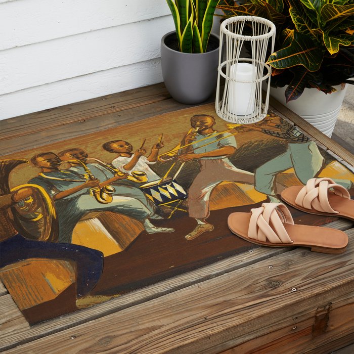 African American Masterpiece 'Harlem Musicians' WPA musical painting by Elizabeth Olds Outdoor Rug Gallery Image 2