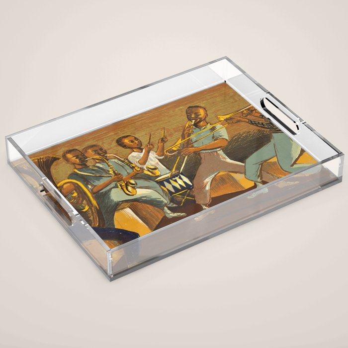 African American Masterpiece 'Harlem Musicians' WPA musical painting by Elizabeth Olds Acrylic Tray Gallery Image 1